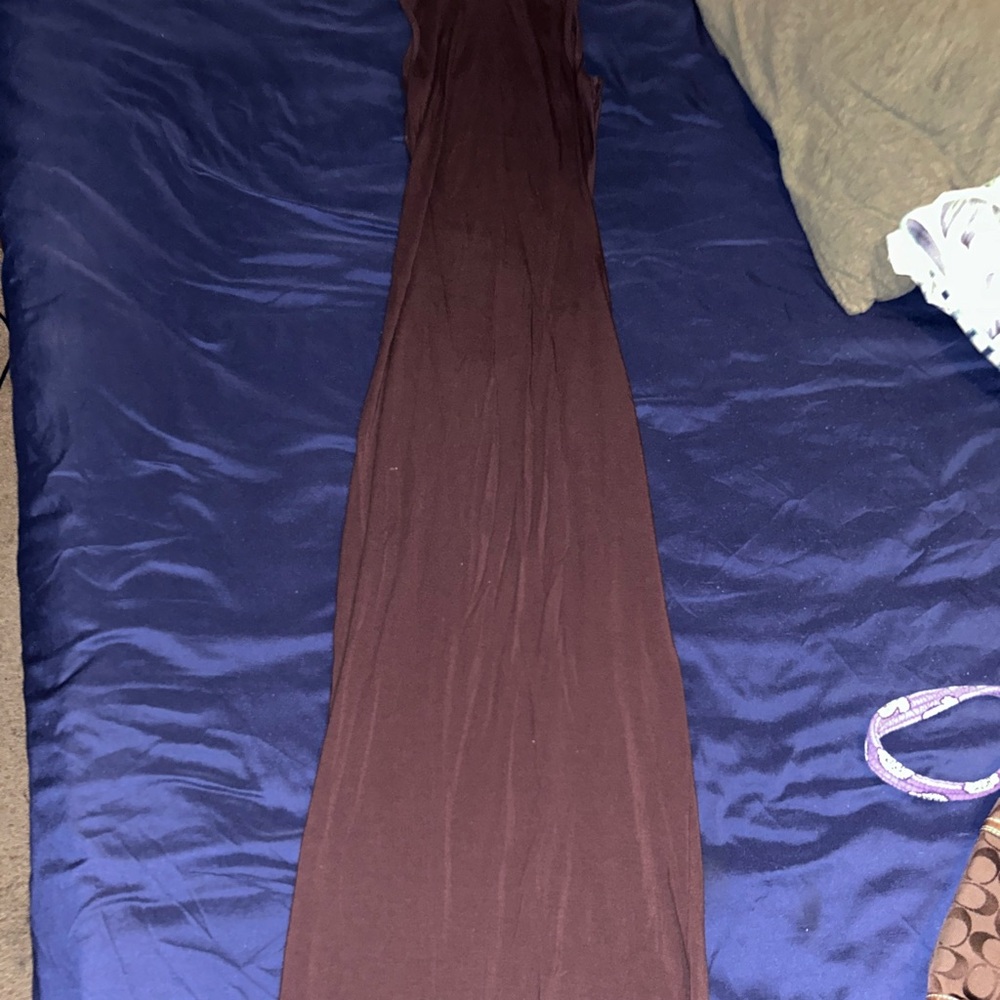 Back cut out plum colored long dress with collar